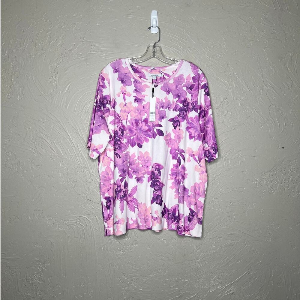 Chico's Womens XXL Floral Blouse NWT Purple Pink Top Stretch